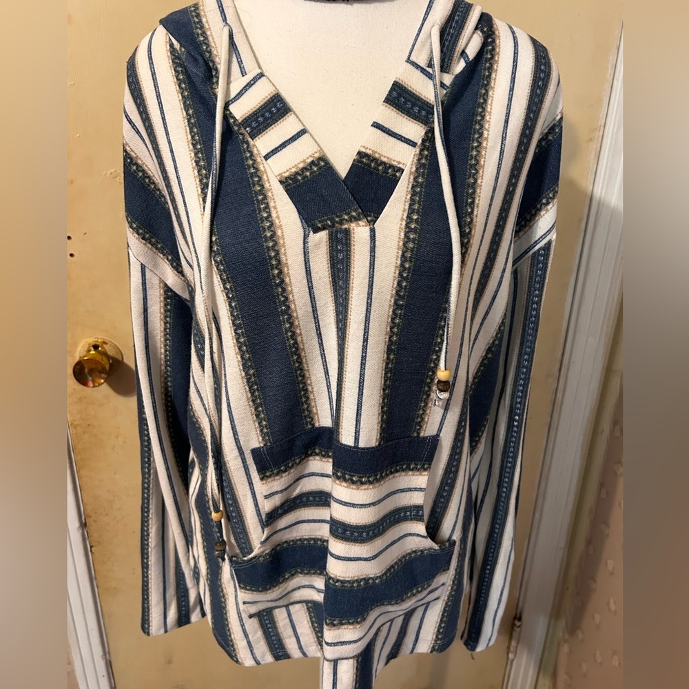 Pie In The Sky Longsleeve Hooded Lightweight Sweatshirt XL Baja Boho Hippie Top